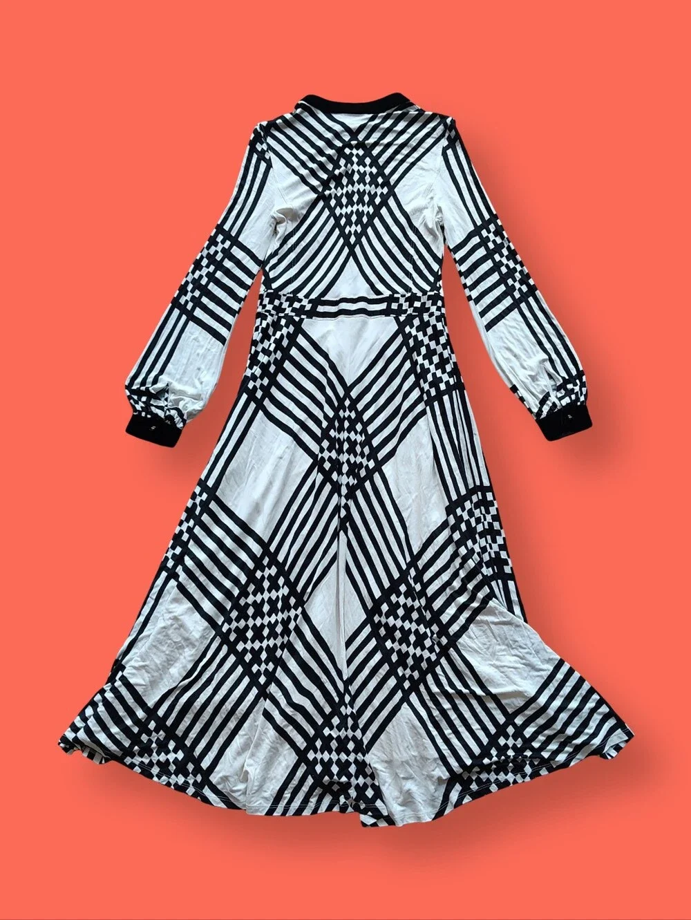 Tory Burch ANJA Maxi Dress Sz Medium Silk Blend Geometric Long Sleeve Designer